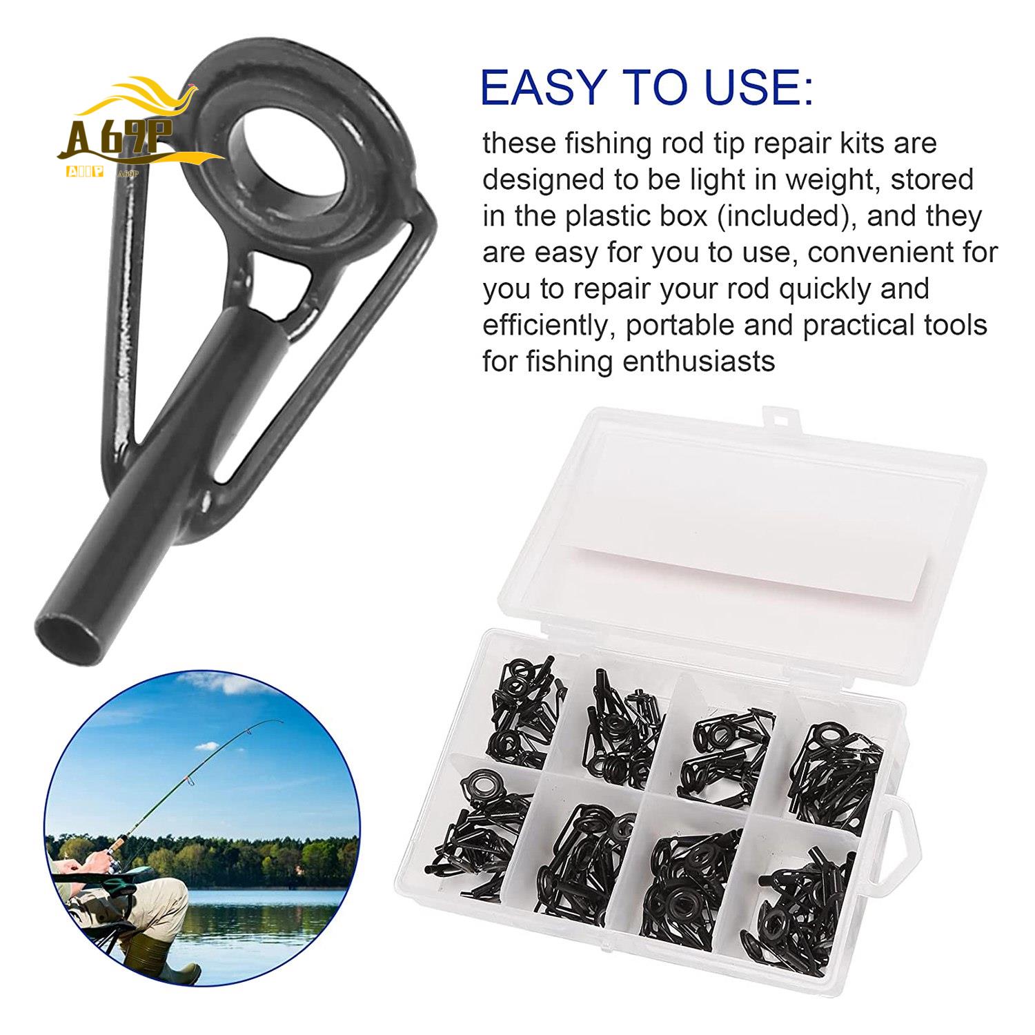 Fishing Rod Guide Replacement - ชุดซ่อมปลายคันเบ็ดตกปลา A69P-80 ชิ้น สำหรับคันเบ็ดน้ำจืดและน้ำเค็ม ชุดเปลี่ยนวงแหวนสแตนเลส