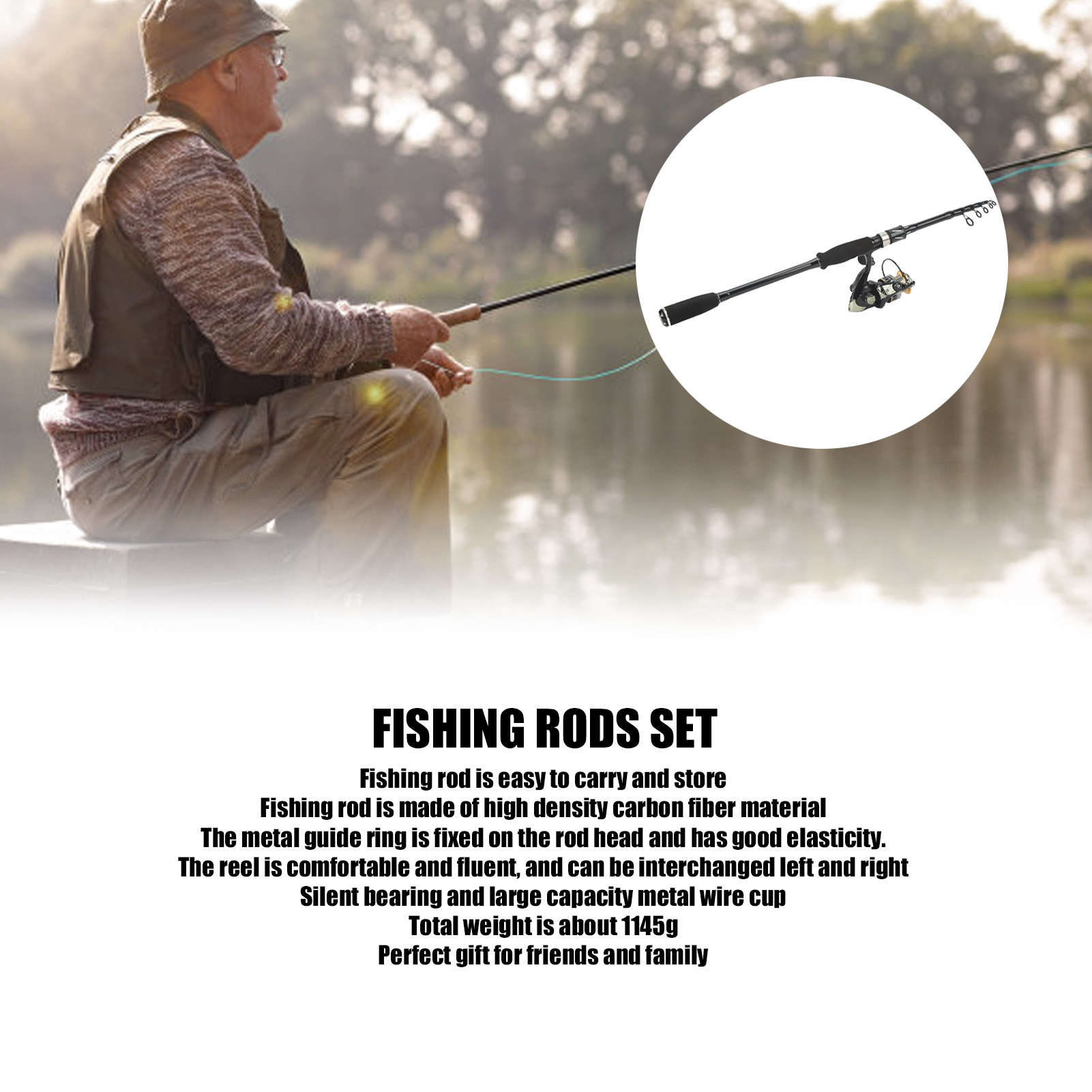 Fishing Rod Combo - ชุดคันเบ็ดและรอกตกปลา ชุดคันเบ็ดตกปลา ถ้วยลวดโลหะความจุขนาดใหญ่ แบริ่งเงียบ คันเบ็ดแบบยืดหดได้สำหรับผู้เริ่มต้น